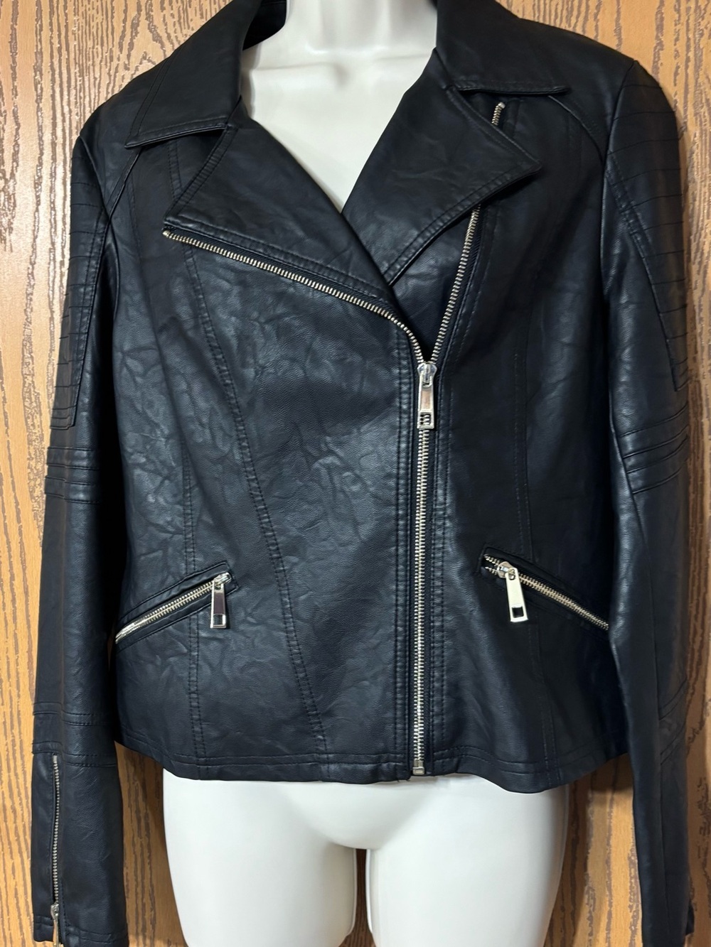 a.n.a Black Faux Leather Moto Jacket with Silver Zippers